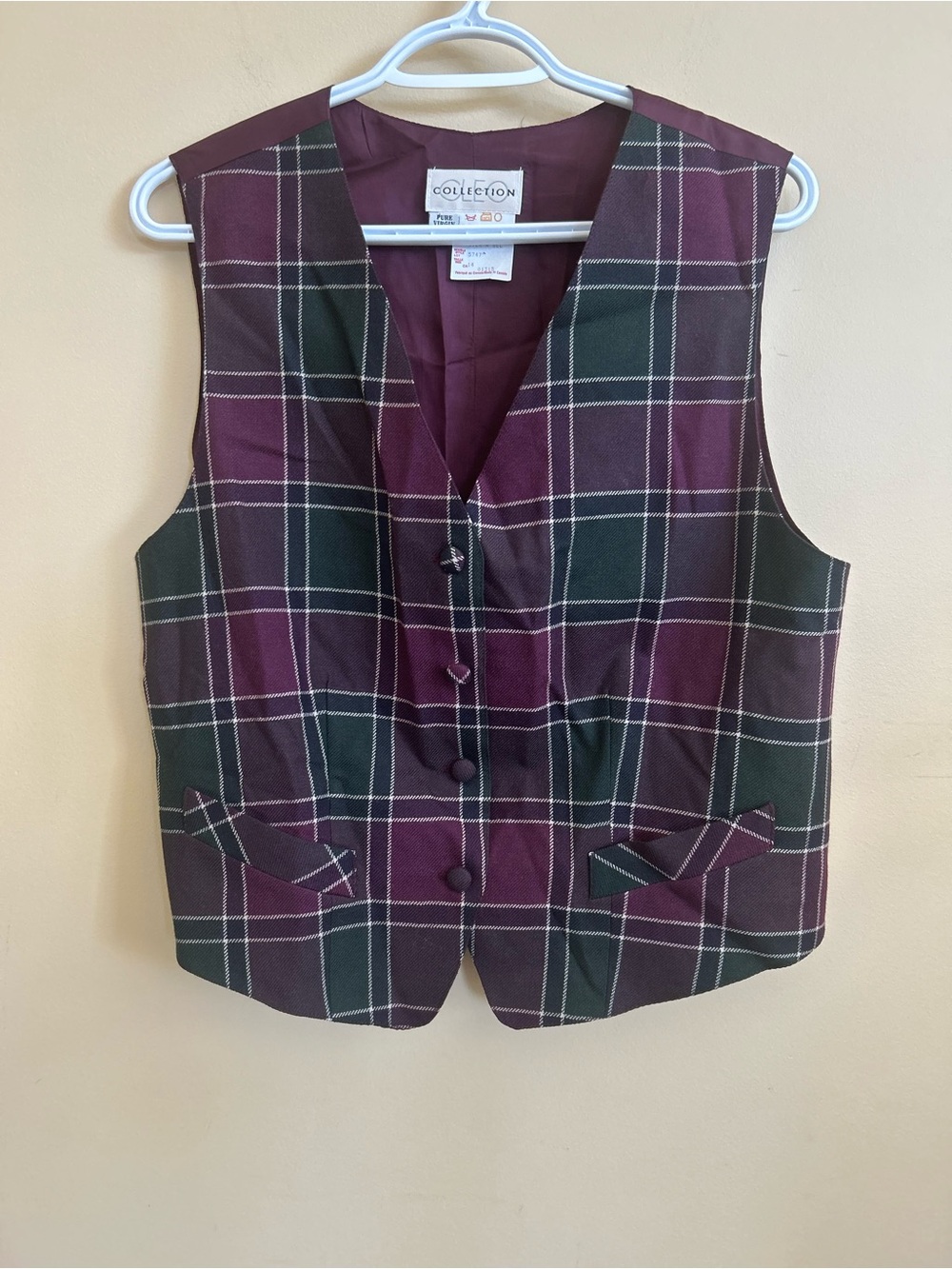 90’s/Y2K/ Purple and Green Wool Plaid Vest